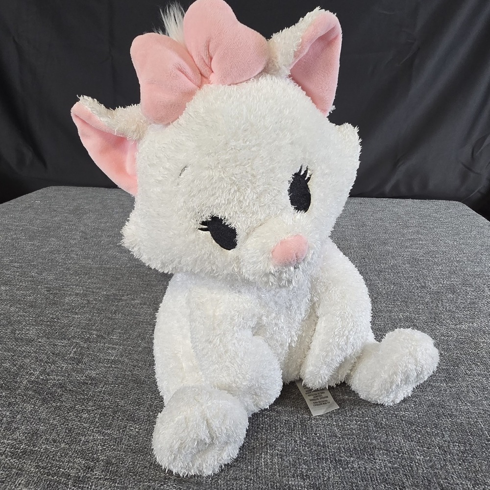 Disney Store Marie The Aristocats Plush White Cat Pink Bows 12 Inch Stuffed Toy